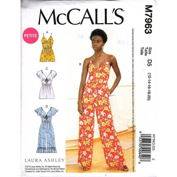 McCalls M7963 Misses 12 to 20 Laura Ashley Jumpsuit and Romper Sewing Pattern - Picture 1 of 2